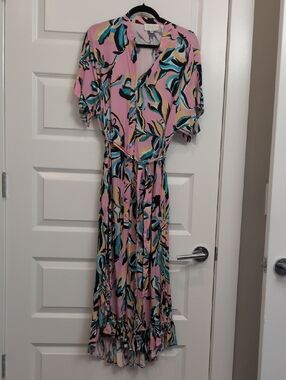 Corey Lynn Calter Pink Floral Tie-Waist Maxi Dress